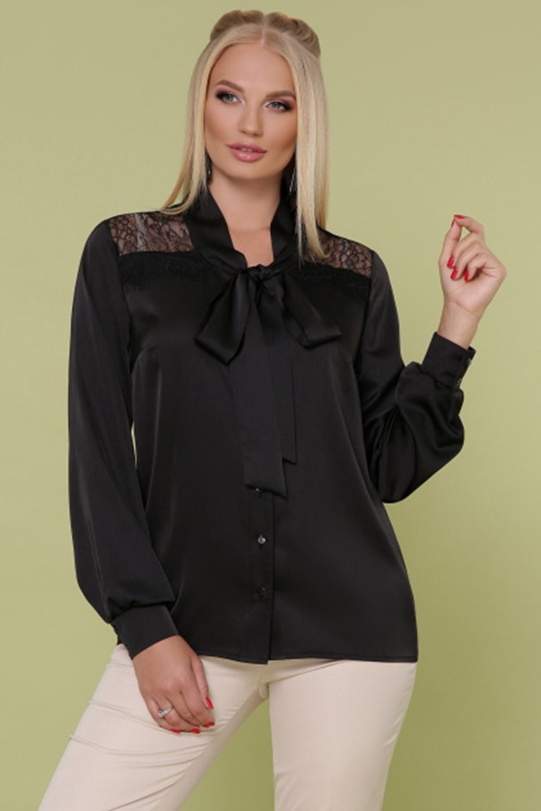 копринена блуза с големи размери.  блуза Roxana-B d / r.  Черен цвят